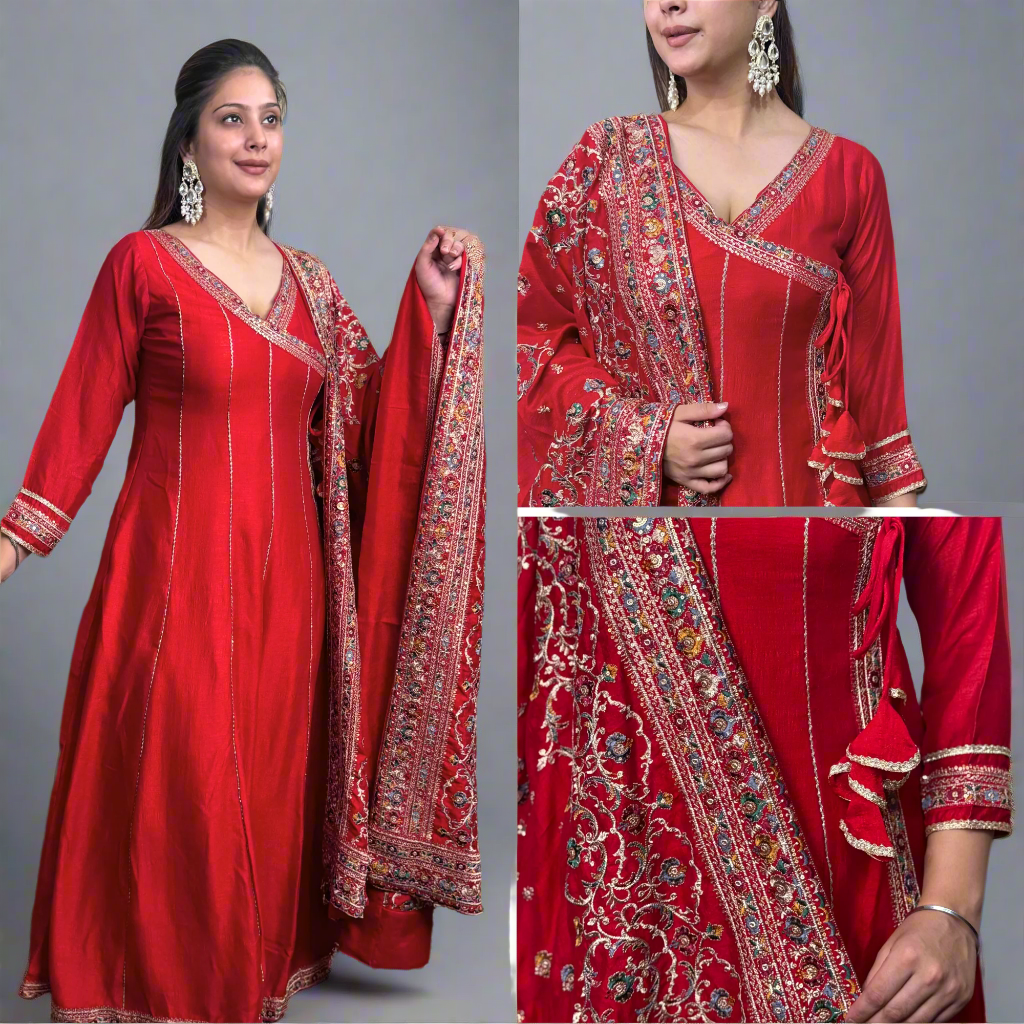 Classy red suit with hand embroidered