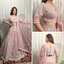 Blush pink lehenga with intricate sequins, delicate net dupatta.