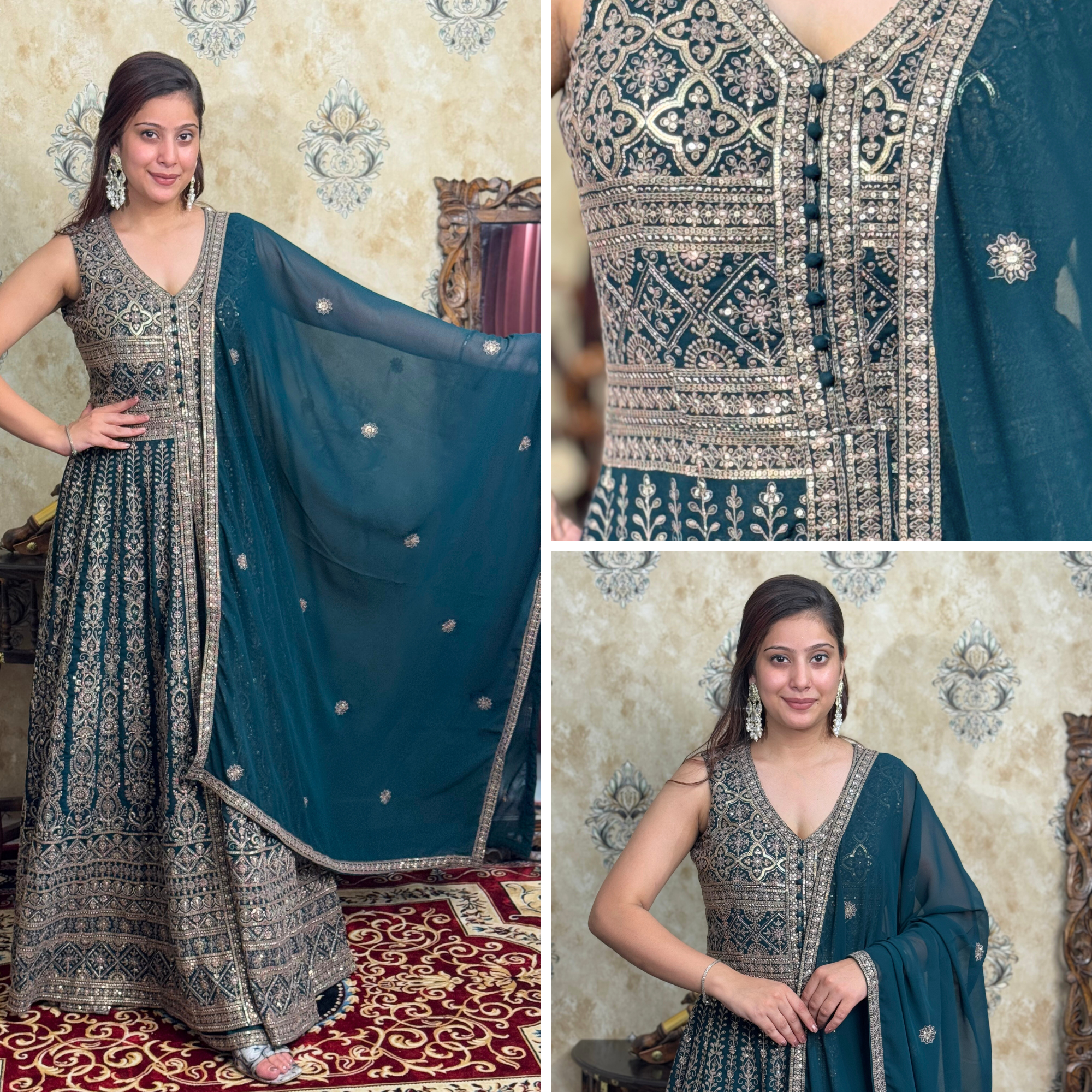Elegance in emerald Featuring intricate zari work Main image