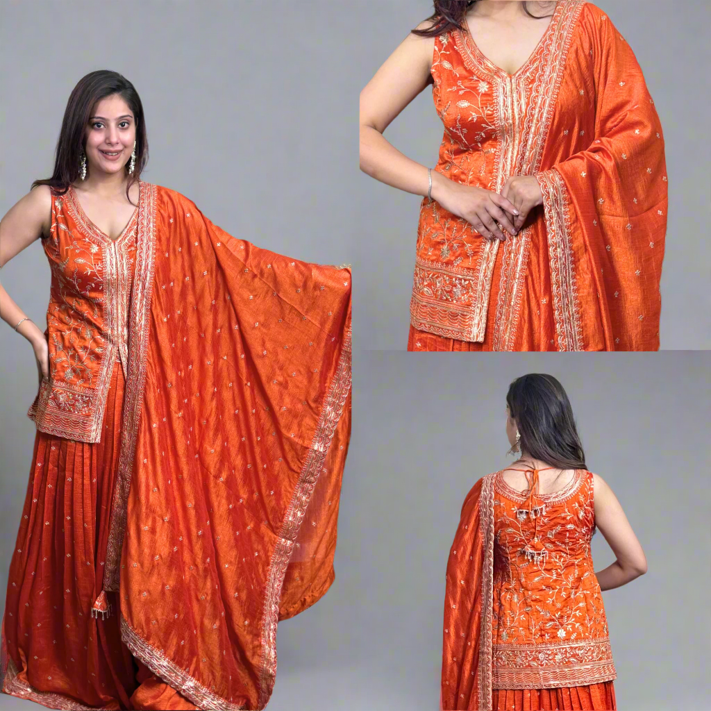 Long top with heavy embroidery lehenga