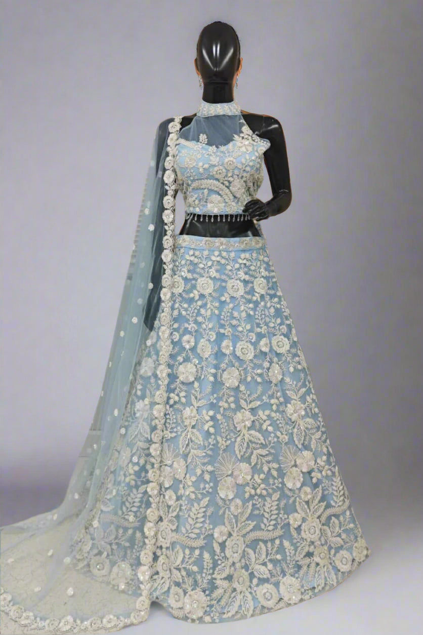 Stunning black designer lehenga with intricate sequin embroidery.