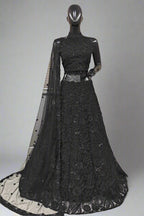 Stunning black designer lehenga with intricate sequin embroidery.