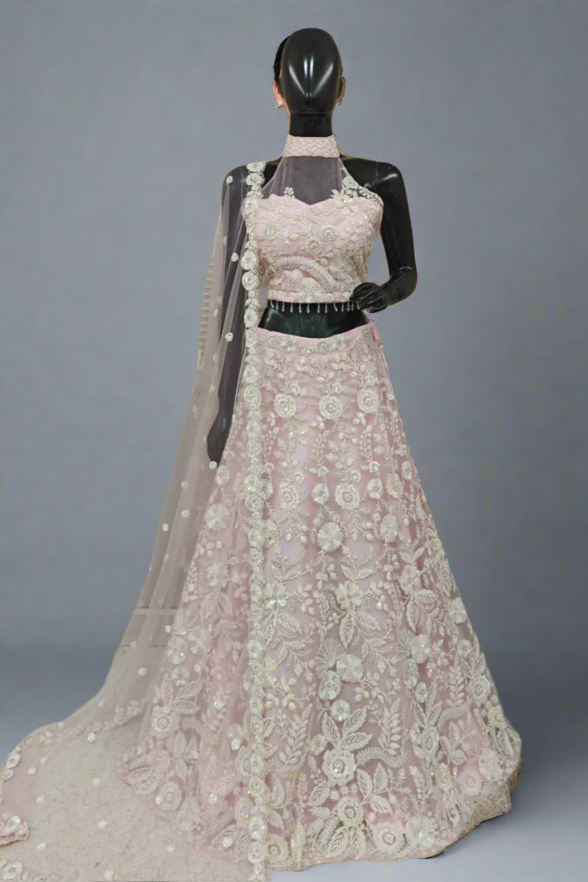 Stunning black designer lehenga with intricate sequin embroidery.