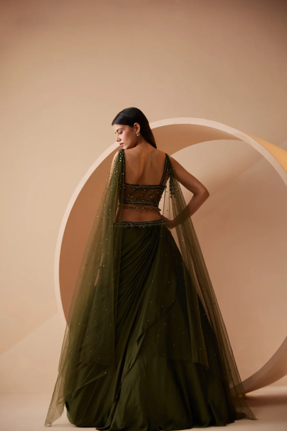 Green Lehenga Embroidery Sequins V Neck Flower Set