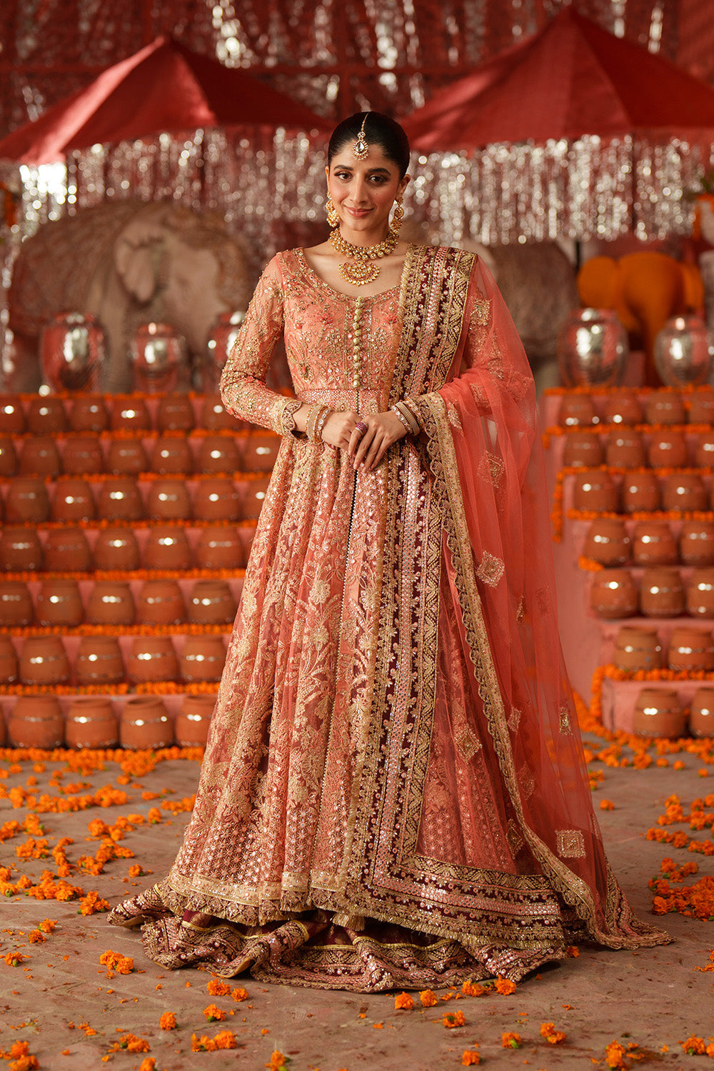Maryum N Maria | Husn Wedding Formals | KUNDAN CORAL - MWS5638