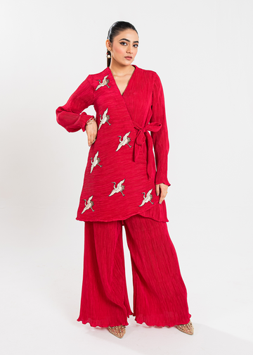 Maria Osama Khan | Claire Pleated Silk | Scarlet