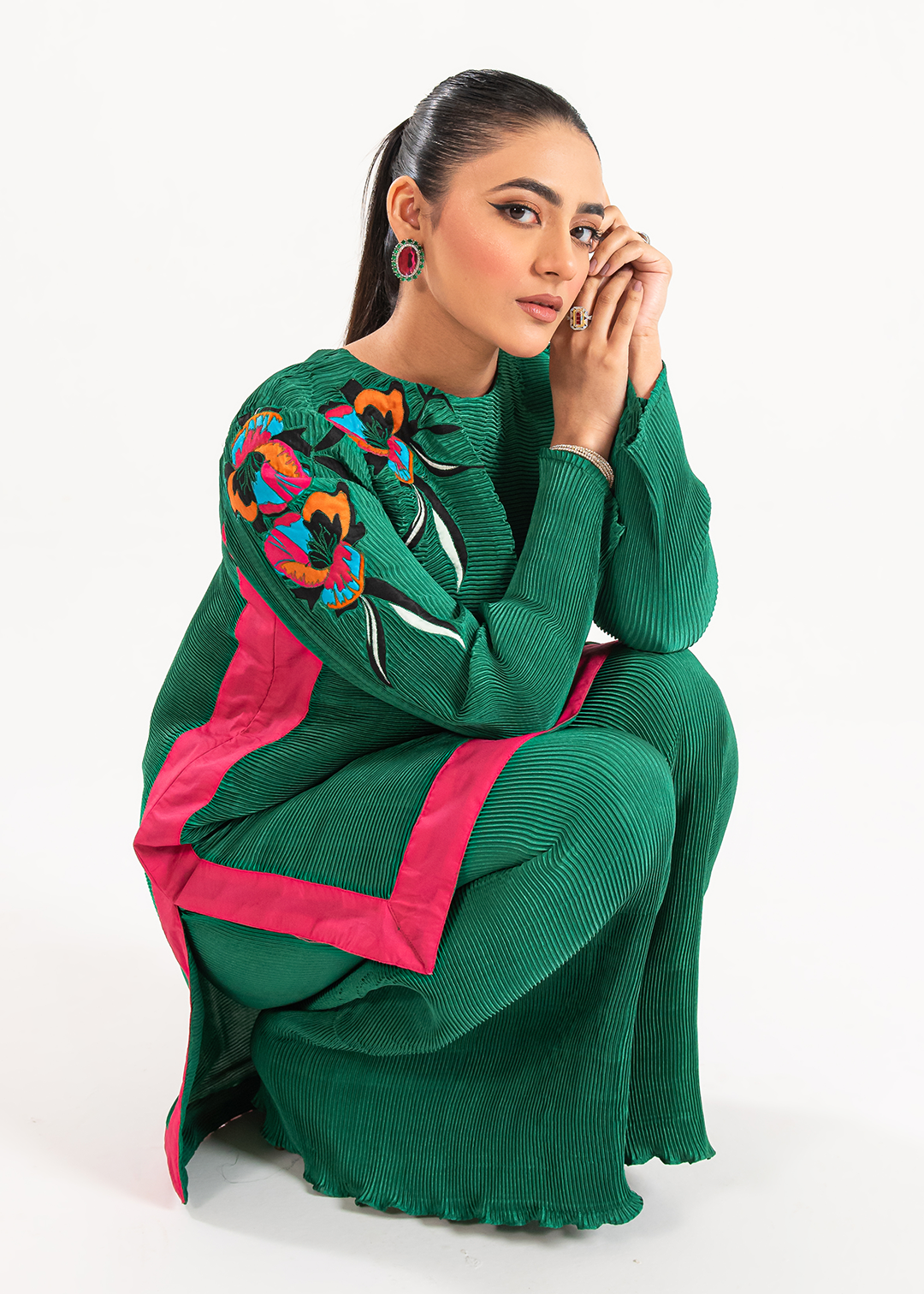 Maria Osama Khan | Claire Pleated Silk | Ivy