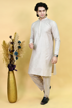 Men Beige Solid Kurta Pajama
