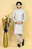 Men Beige Solid Kurta Pajama