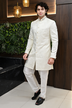 Men Sherwani in Ivory Jacquard  with Zari Work