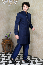Men's Navy Blue Embroidered Sherwani