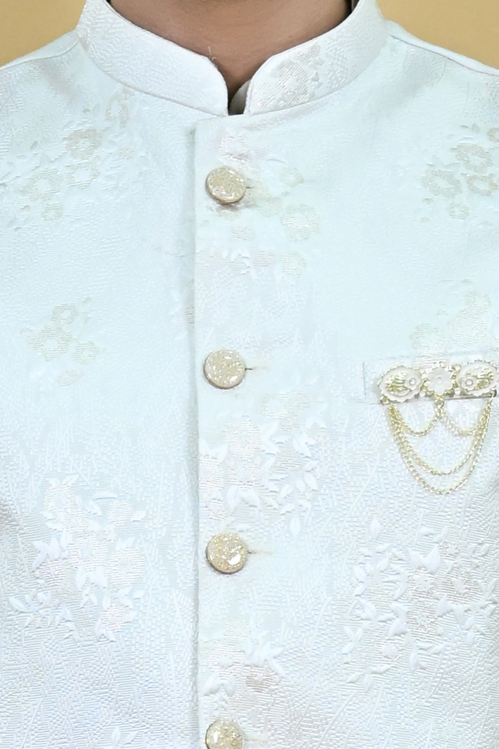 Men Light blue sequins silk jacquard nehru Waist Coat