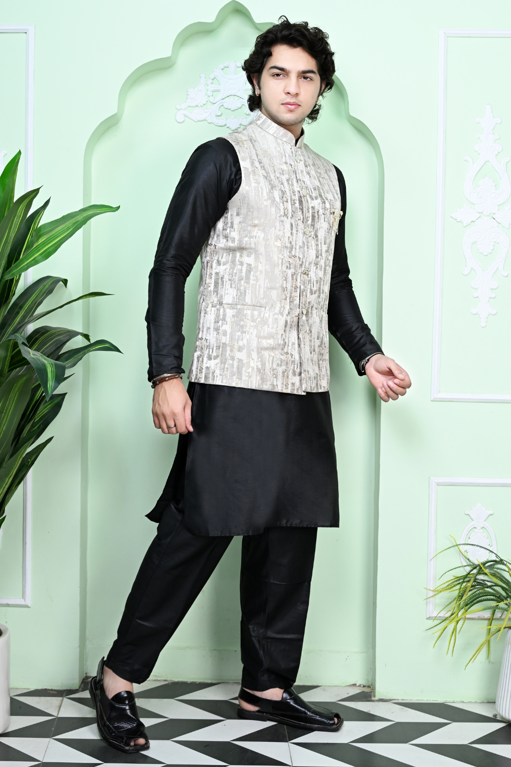Mens cream Brocade waistcoat