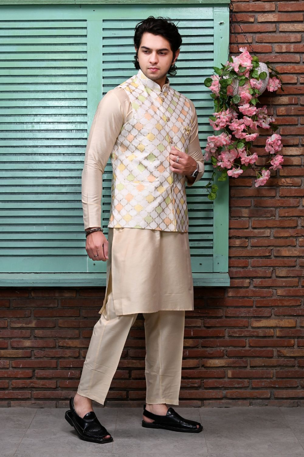 Multi-Colored Machine Embroidered Bundi Waist Coat