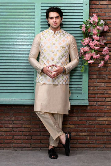 Multi-Colored Machine Embroidered Bundi Waist Coat