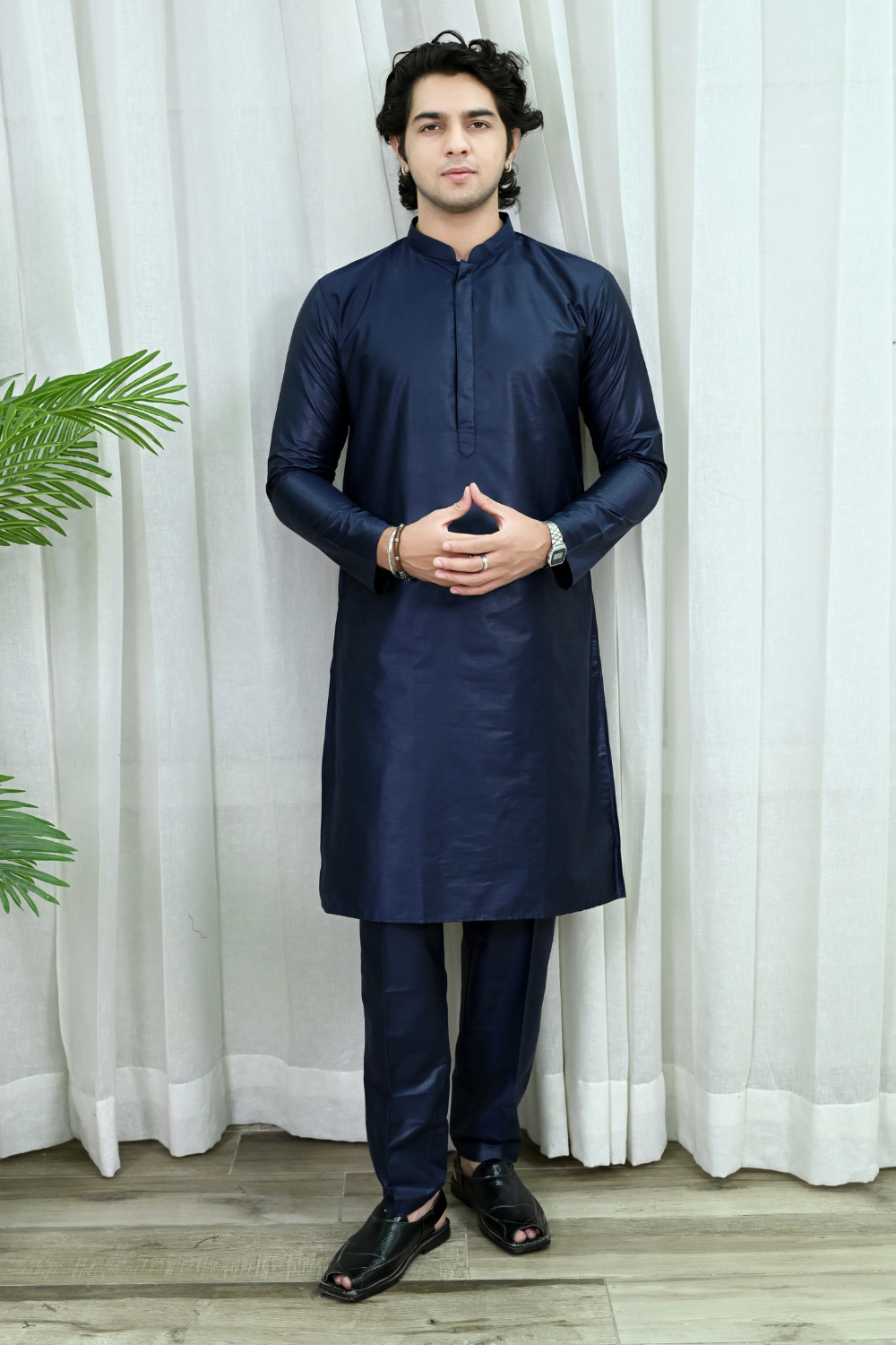 Navy Blue Art Silk Kurta Pajama Main image