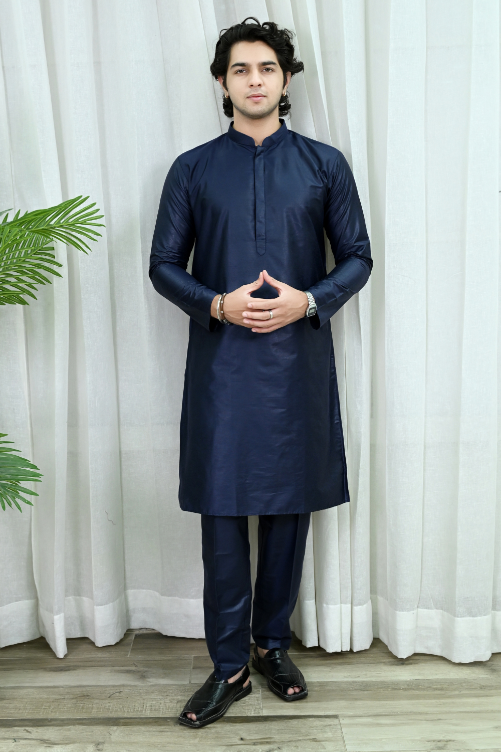 Navy Blue Art Silk Kurta Pajama