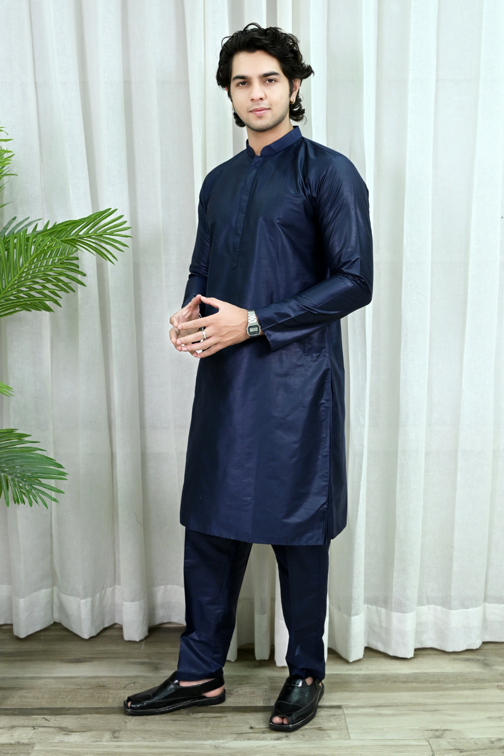 Navy Blue Art Silk Kurta Pajama