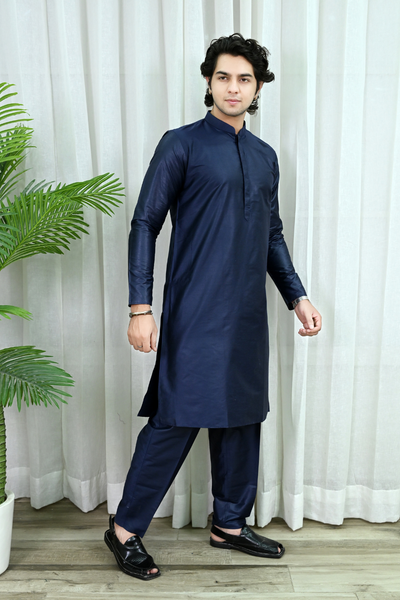 Navy Blue Art Silk Kurta Pajama