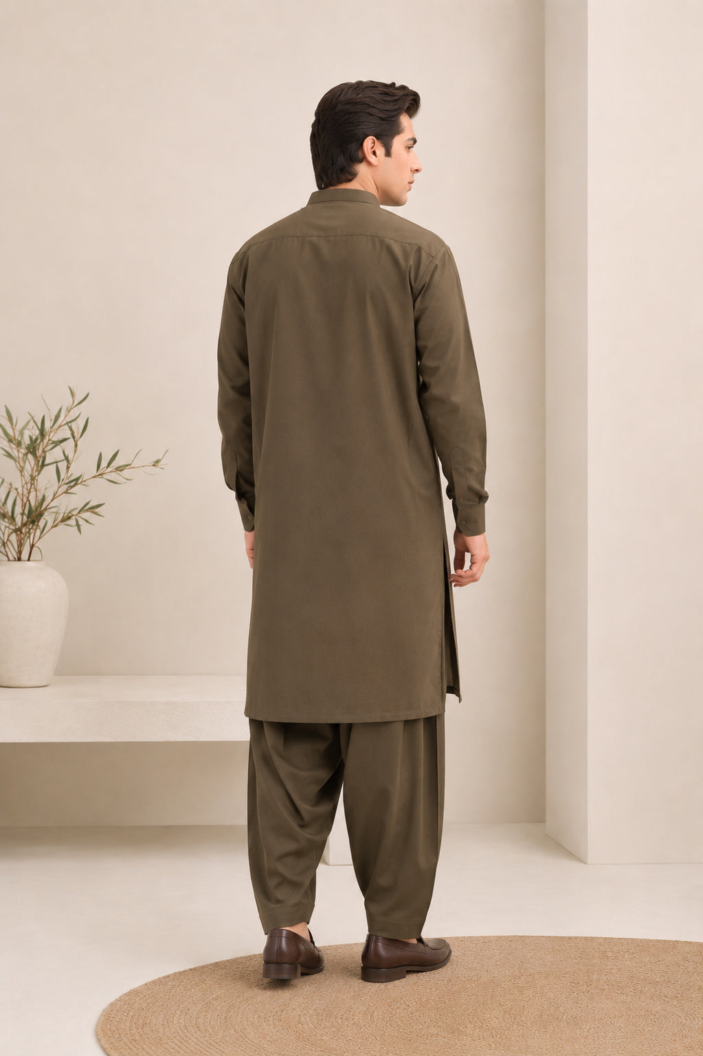 Olive Green Kurta Trouser/Shalwar - Men