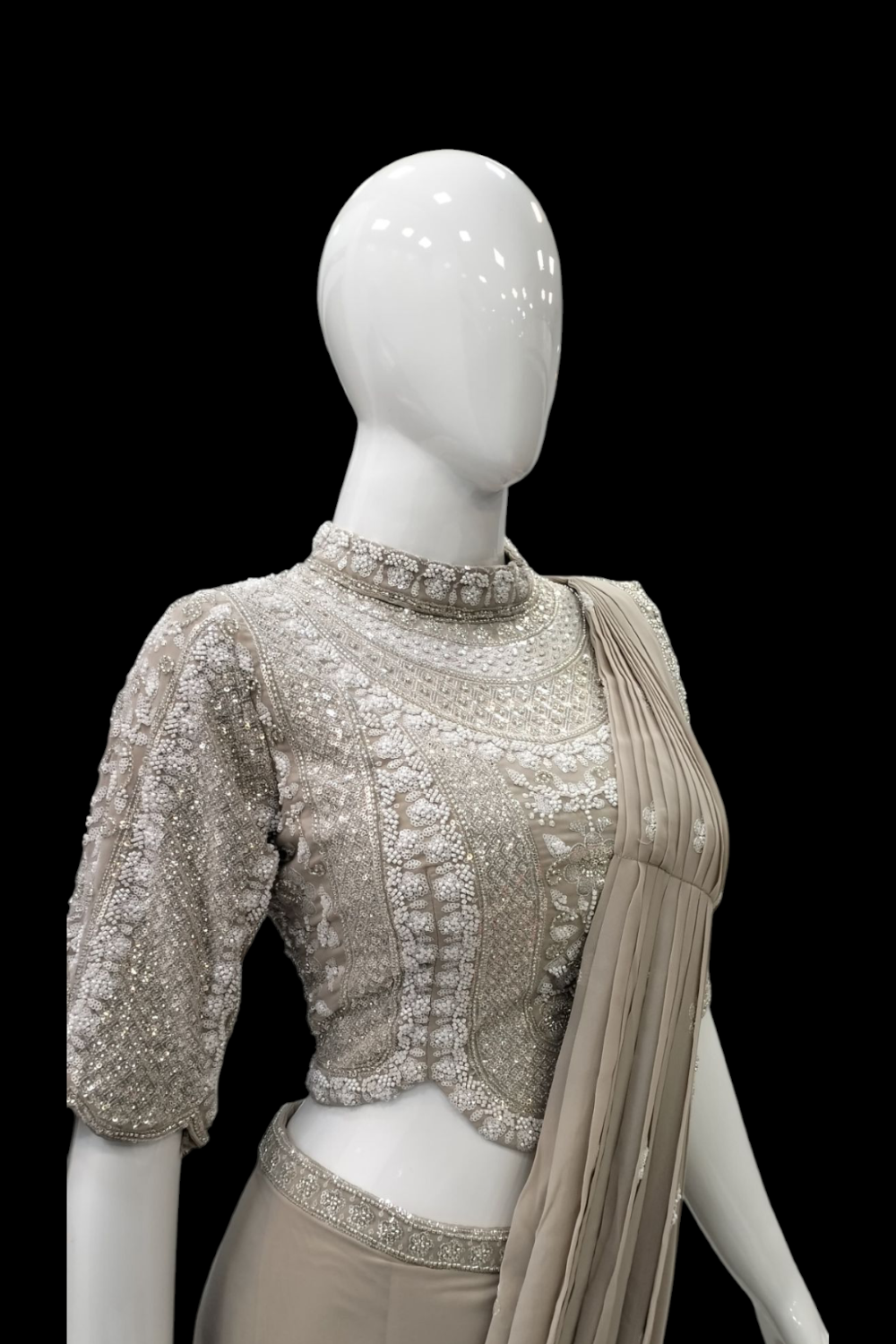 Beige Elegance Crepe Ready-To-Wear Pre-Draped Saree Secondary image