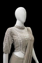 Beige Elegance Crepe Ready-To-Wear Pre-Draped Saree