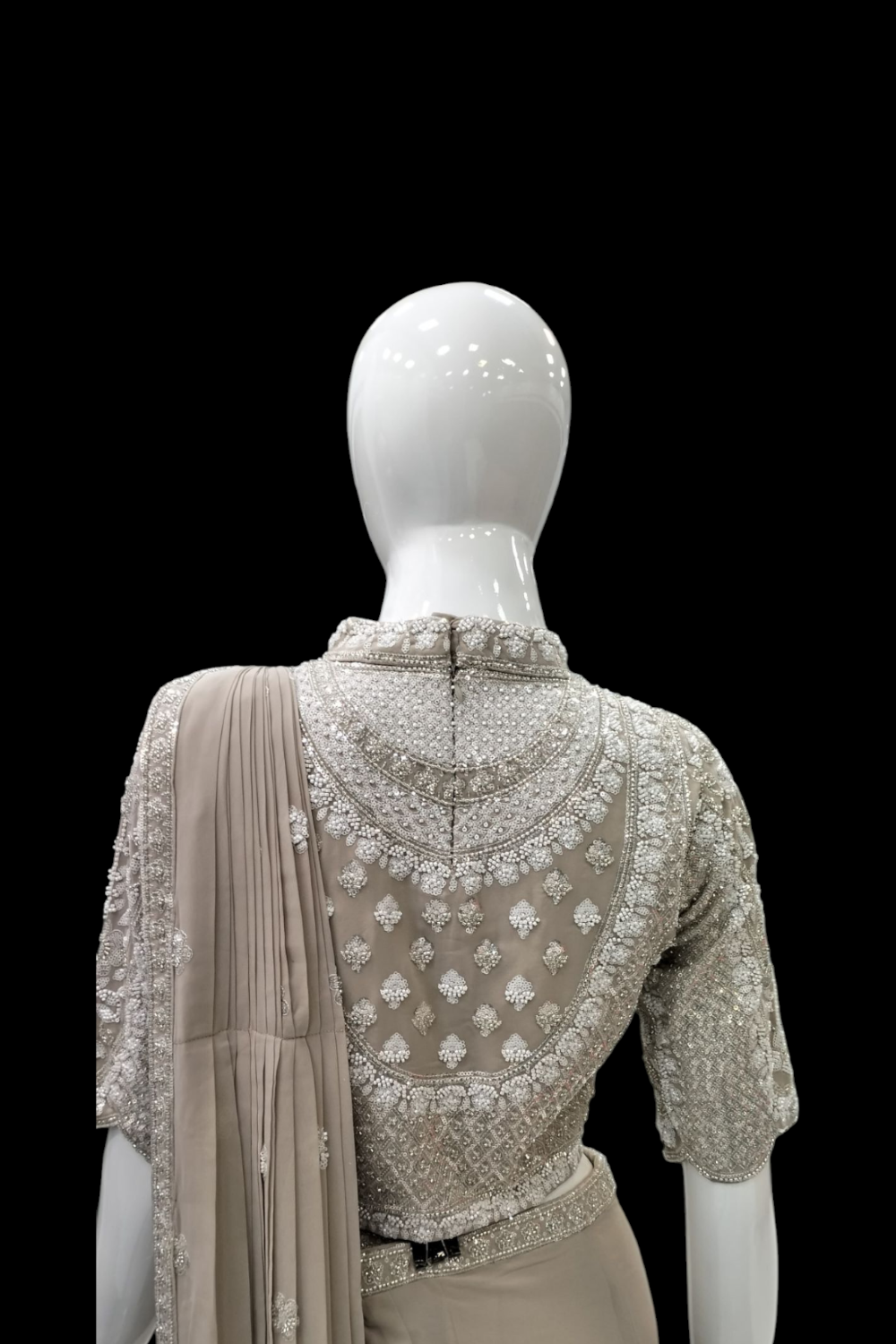 Beige Elegance Crepe Ready-To-Wear Pre-Draped Saree