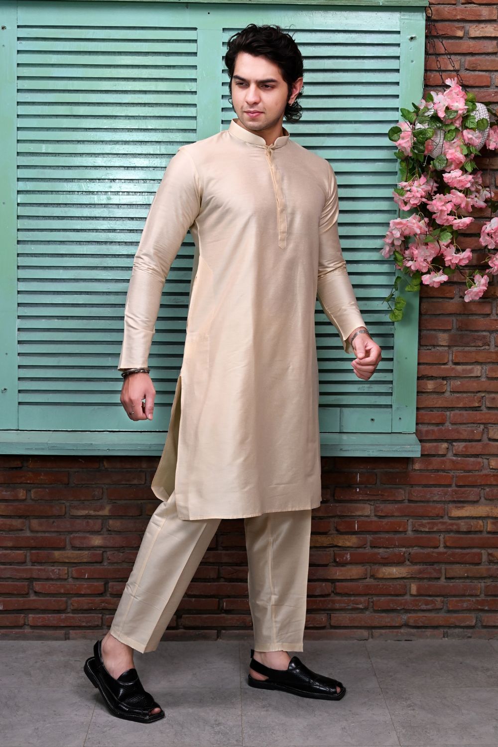 Plain Art Silk Kurta with beige or cream shade