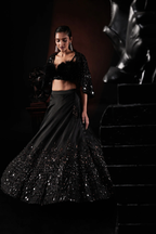 Black Lehenga Organza Embellished Sequin  Bead Set