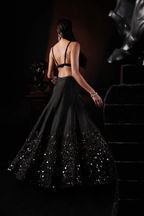 Black Lehenga Organza Embellished Sequin  Bead Set
