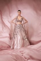 Pink Organza lehenga embellished with  zari and resham