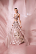 Pink Organza lehenga embellished with  zari and resham