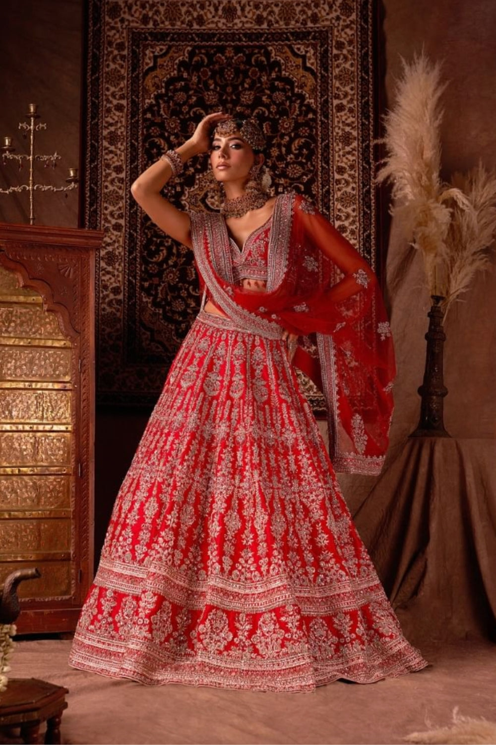 Red Embroidered Bridal Lehenga Main image