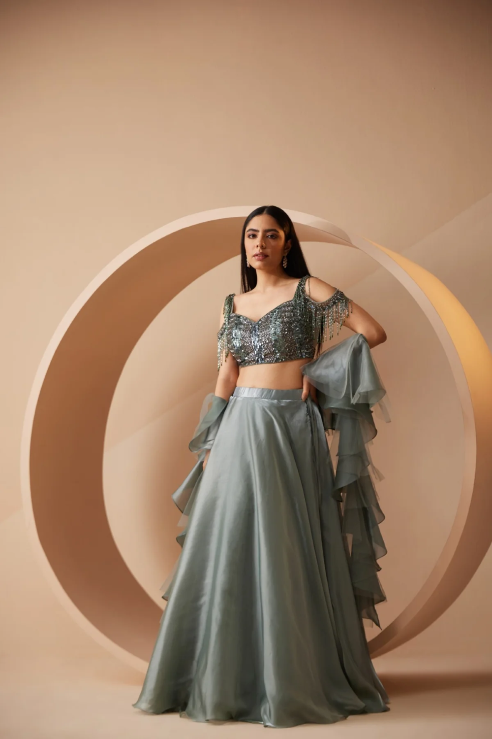 Sequins work Blue party wear lehenga