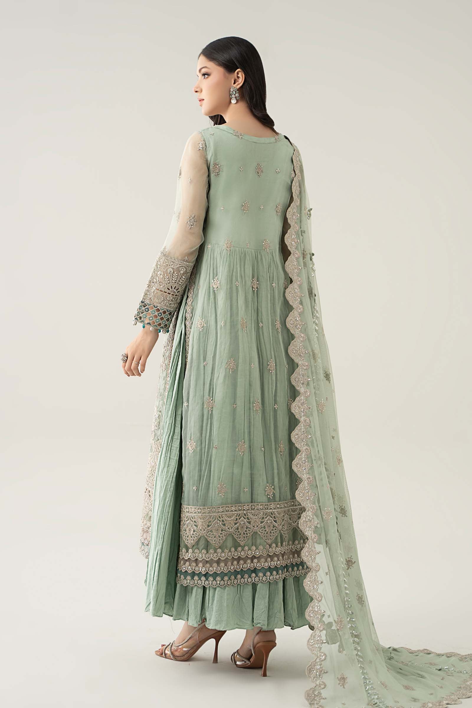 Maria B | Pre Fall Dresses | 3 Piece Embroidered Organza Suit Sea Green
