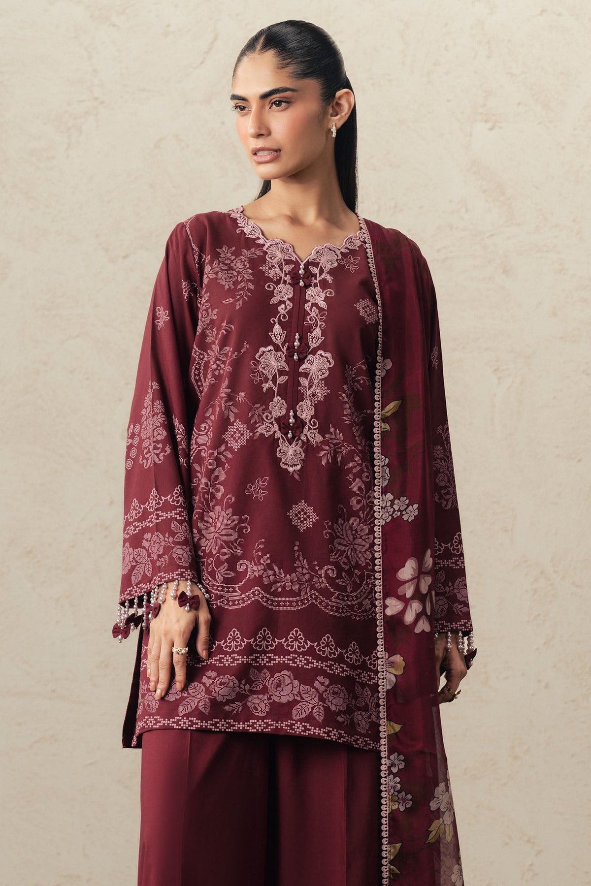 Cross Stitch | The Moonsoon Edit 26 | VELVET WHISPER-3PC PRINTED SUIT