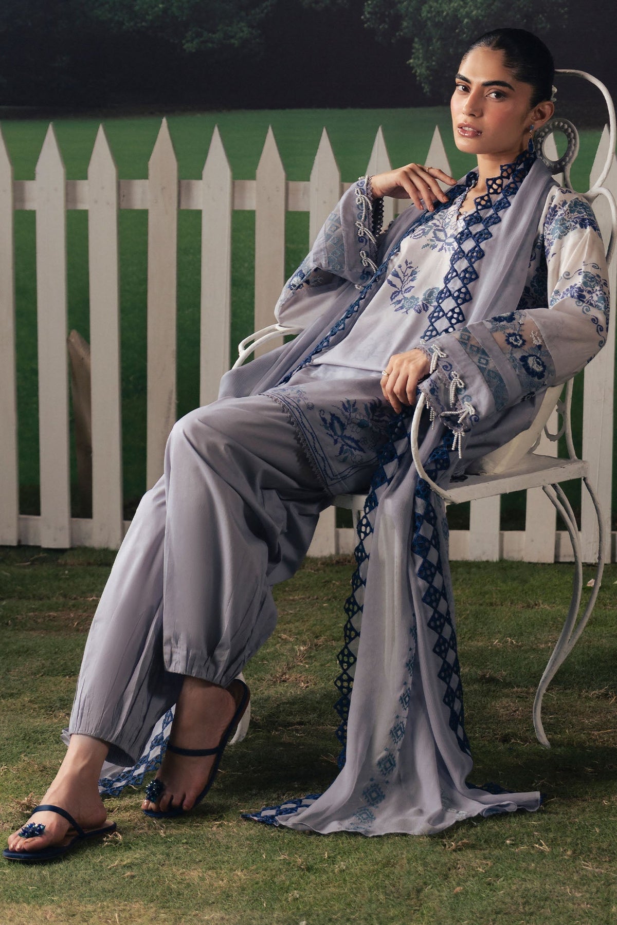 Cross Stitch | The Moonsoon Edit 26 | AZURE BLOOM-3PC PRINTED SUIT