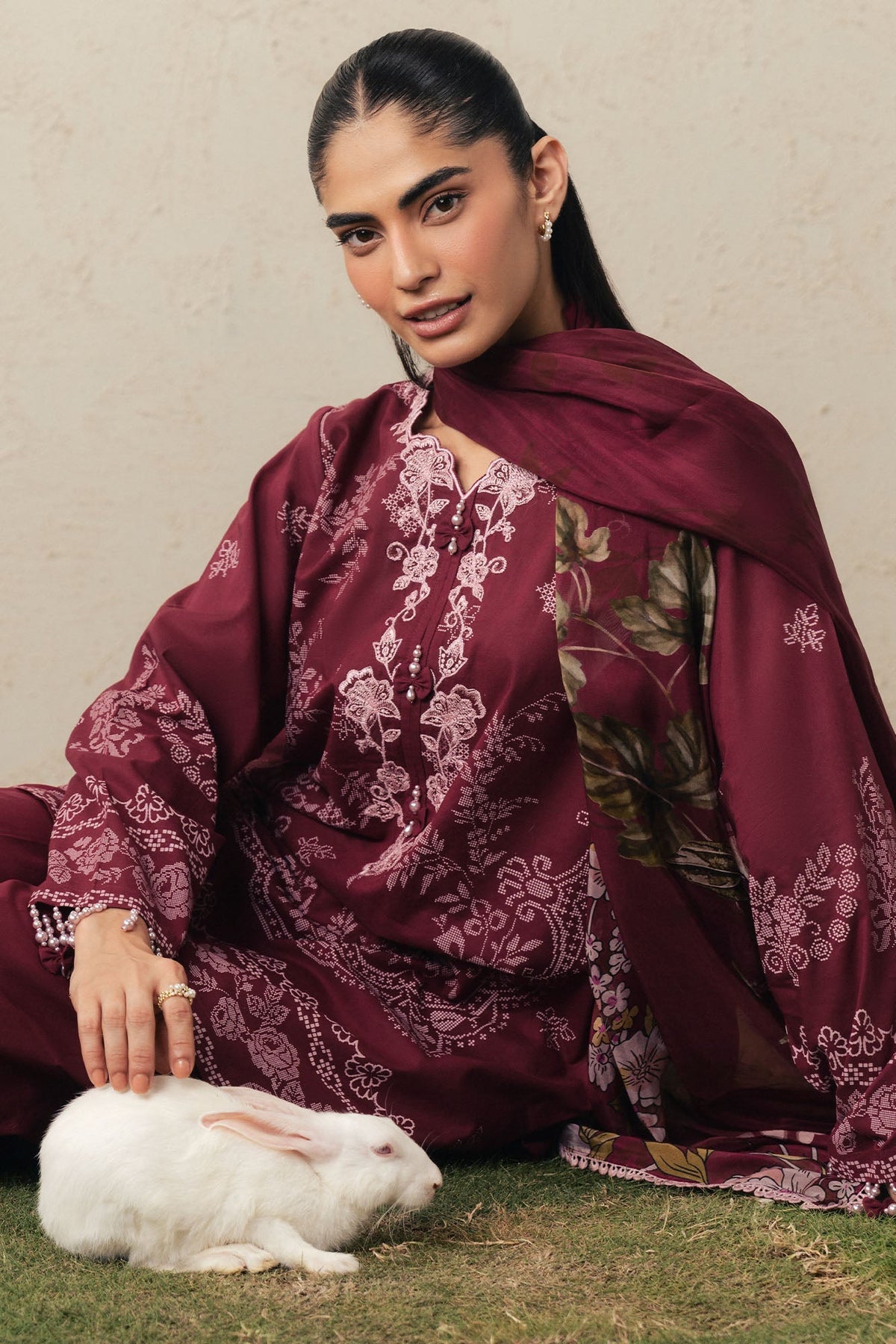 Cross Stitch | The Moonsoon Edit 26 | VELVET WHISPER-3PC PRINTED SUIT