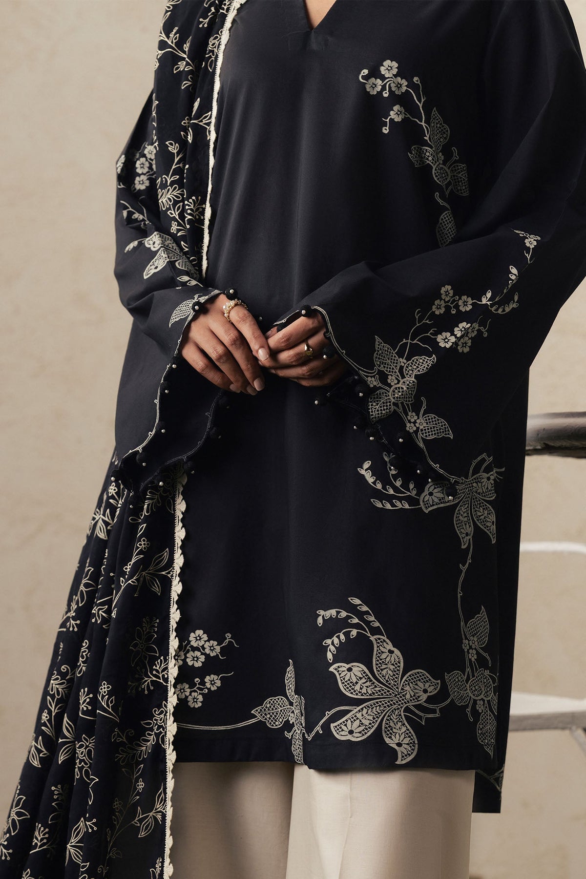 Cross Stitch | The Moonsoon Edit 26 | EBONY LACE-3PC PRINTED SUIT