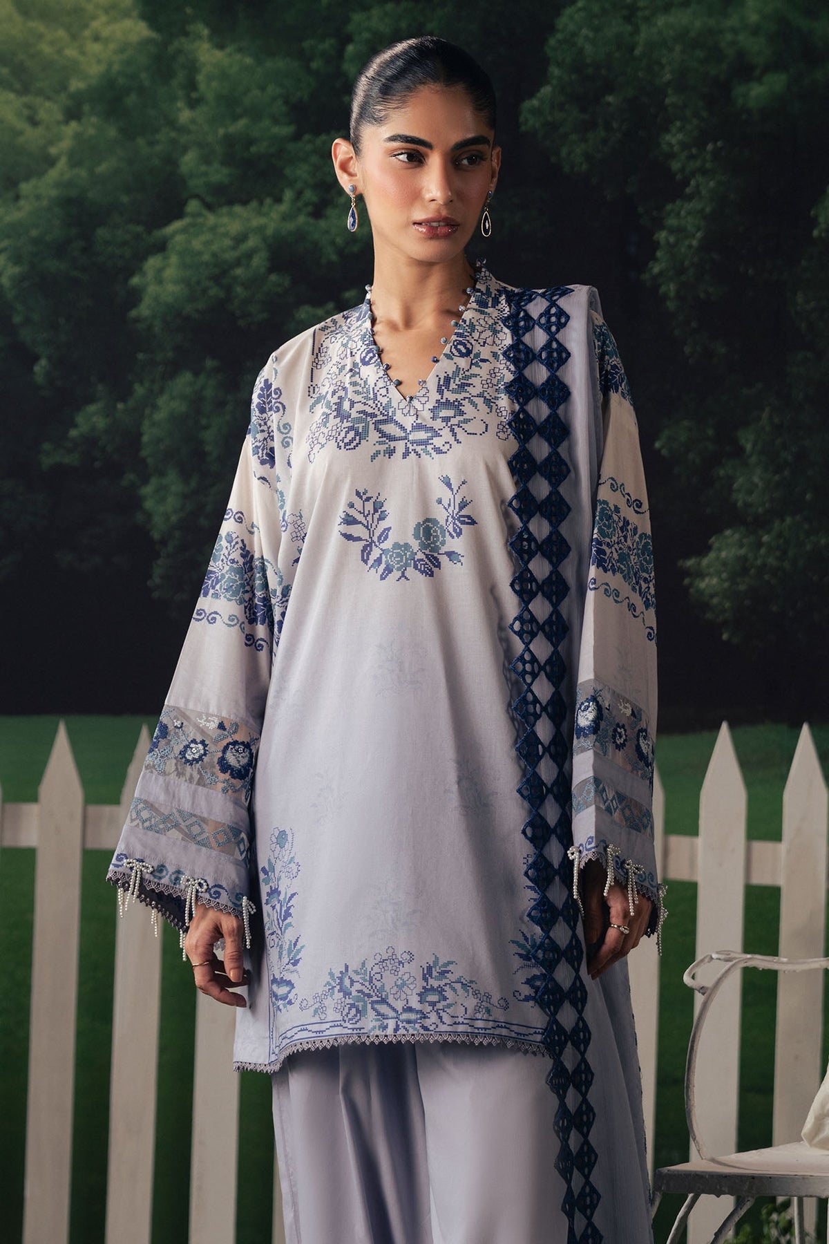 Cross Stitch | The Moonsoon Edit 26 | AZURE BLOOM-3PC PRINTED SUIT