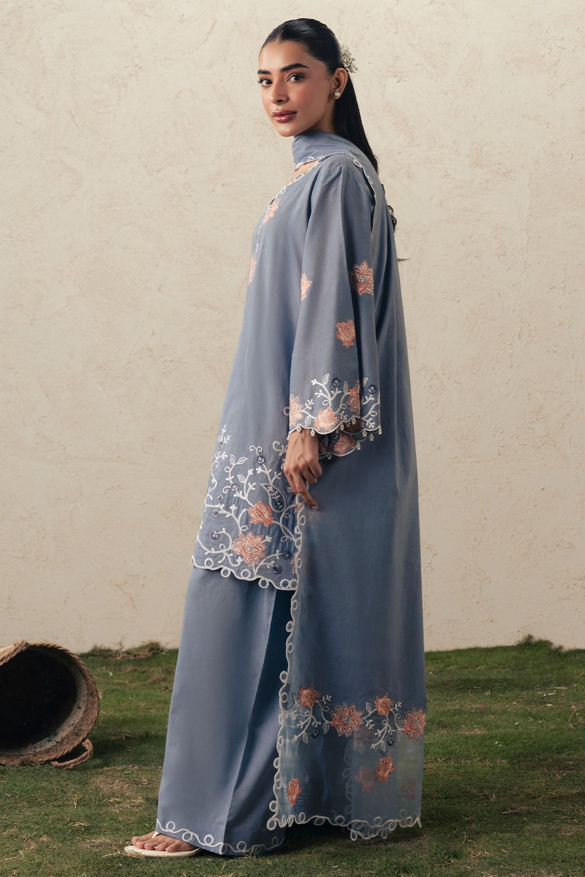 Cross Stitch | The Moonsoon Edit 26 | SAFRON SKY-3PC EMBROIDERED SUIT