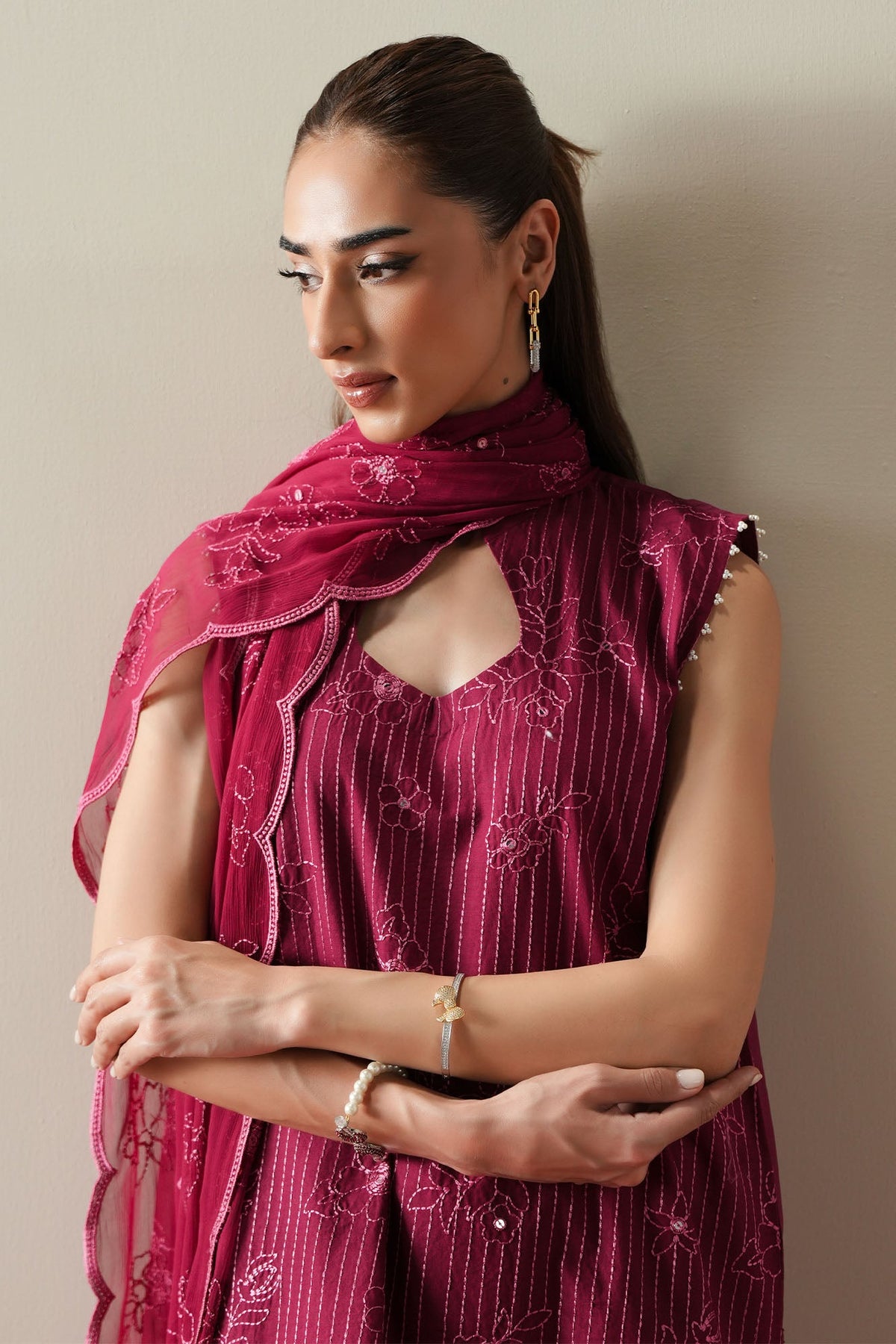 Cross Stitch | Mahiri Embroidered Collection 26 |RUBY GLOW