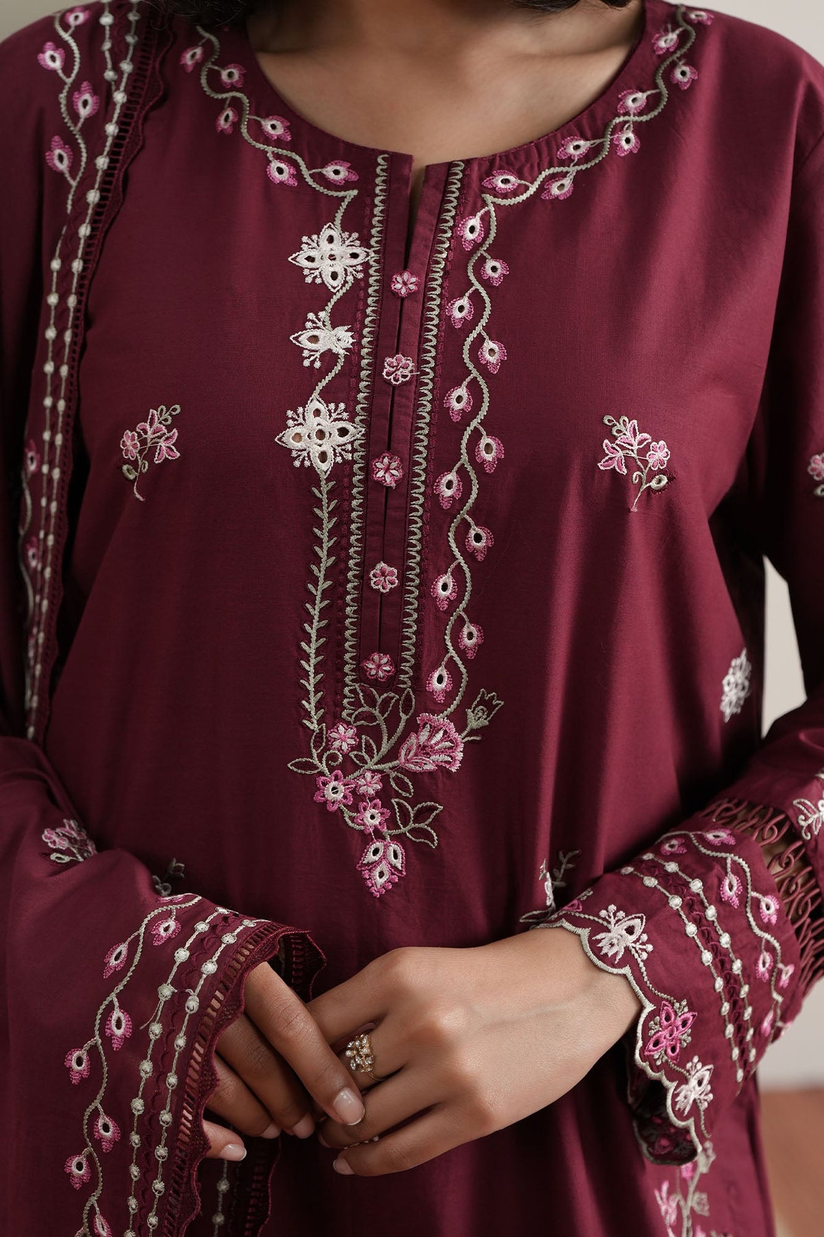 Cross Stitch | Mahiri Embroidered Collection 26 |CRIMSON