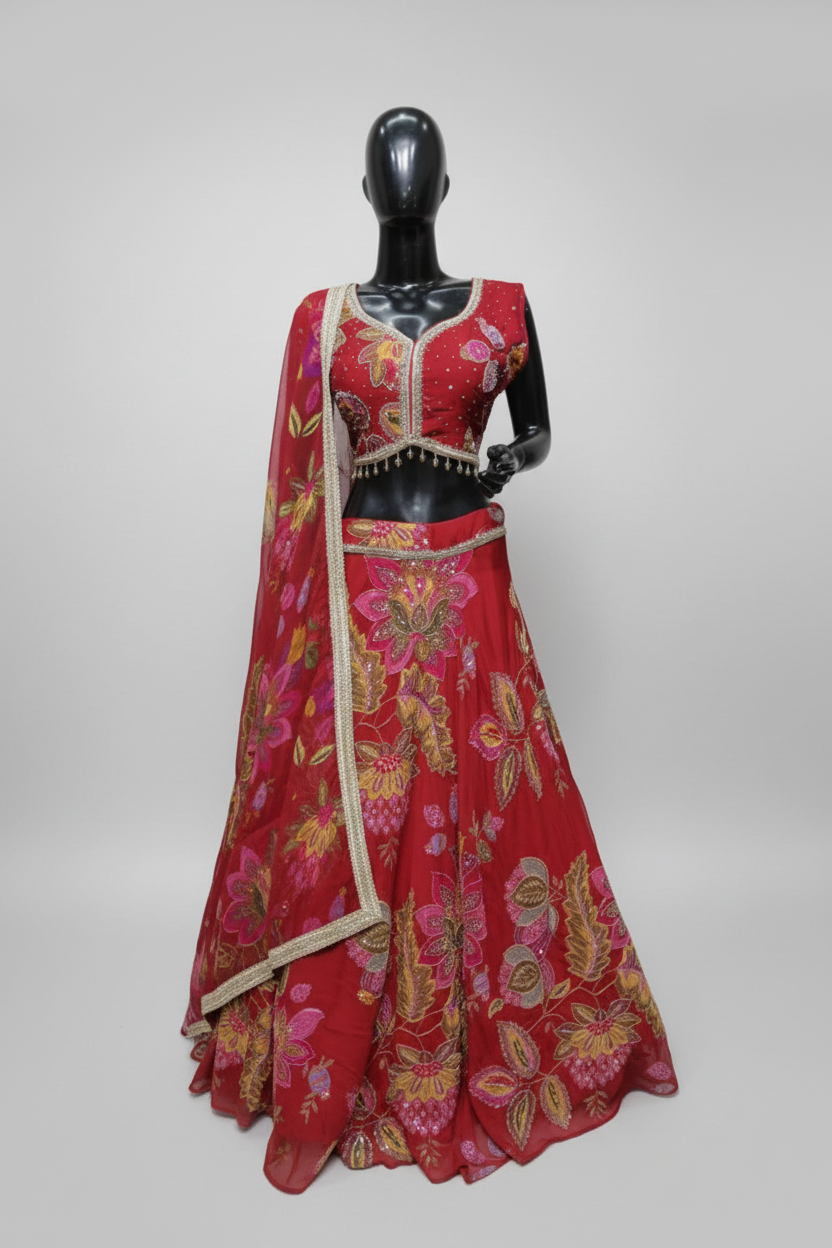 Beautiful patchwork with sequins work lehenga