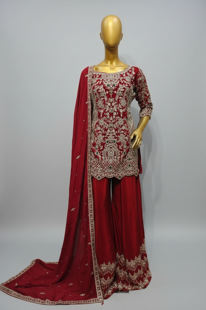 Emerald Green Embroidered Sharara Suit with Dupatta