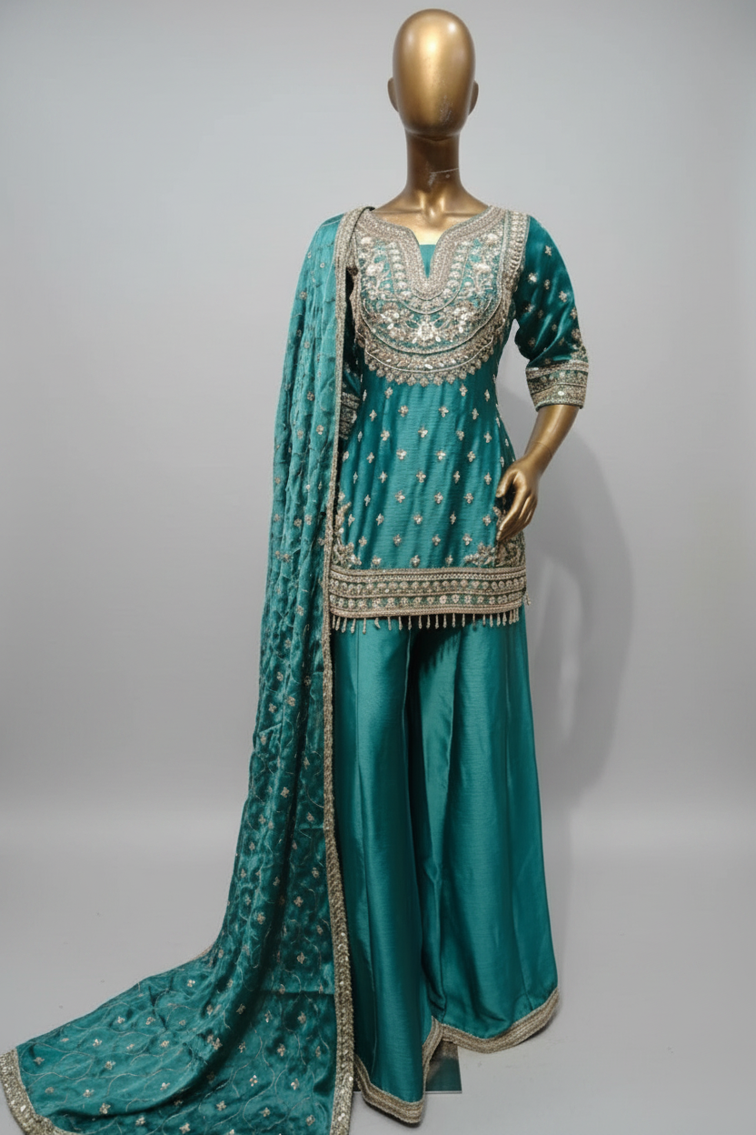 Rose Pink Embroidered Sharara Suit with Dupatta