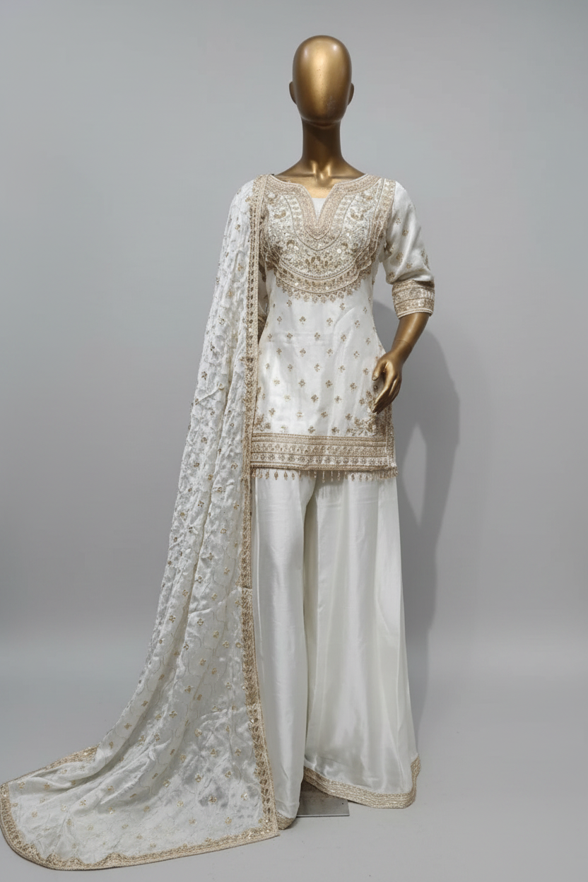 Rose Pink Embroidered Sharara Suit with Dupatta