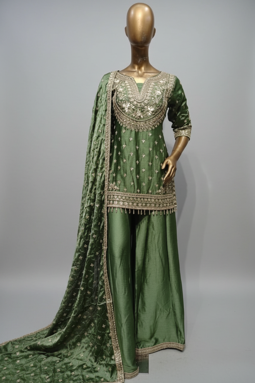 Rose Pink Embroidered Sharara Suit with Dupatta