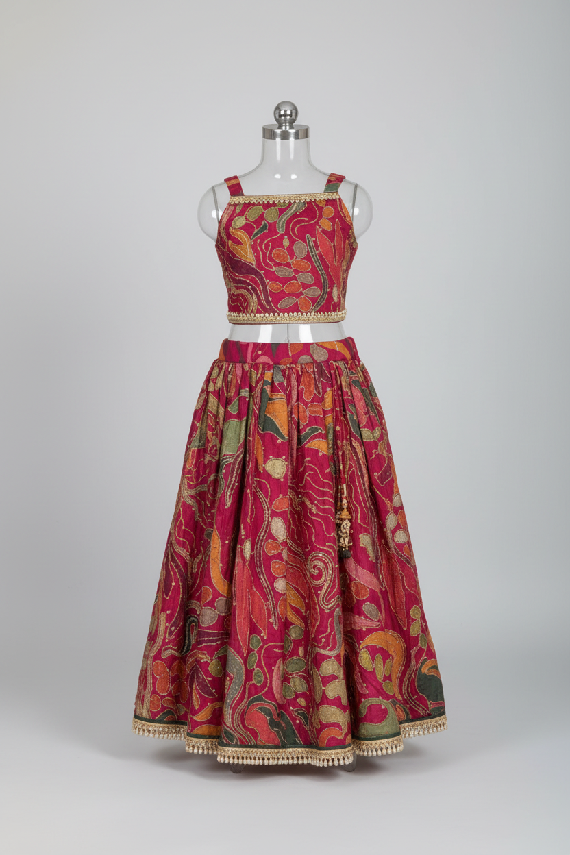 Red floral lehenga