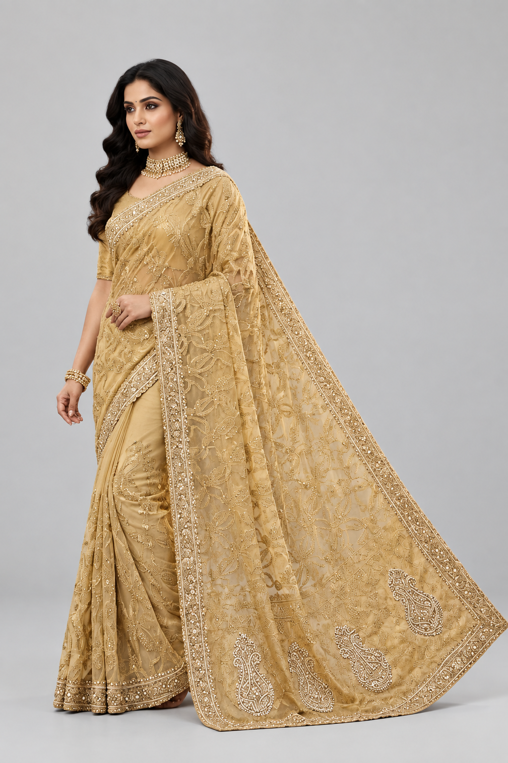 Classy nude color saree with